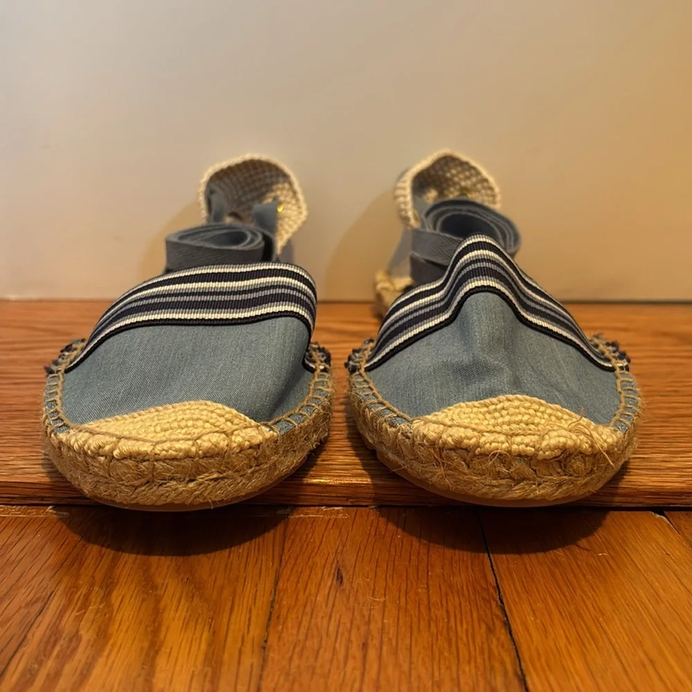 J Crew Factory Striped Lace-Up Espadrille Flats in Chambray